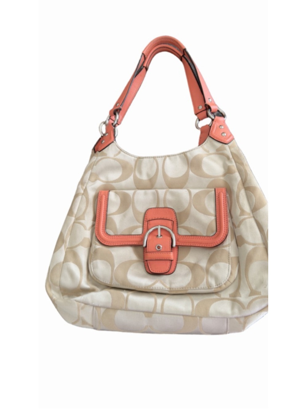 Coach Campbell Signature Hobo Bag - Light Khaki/Coral - Picture 3 of 10